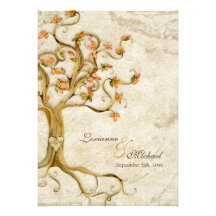 Swirl Tree Roots Antiqued Parchment Monogrammed Personalized Invitation