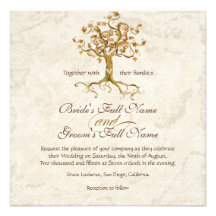 Swirl Tree Roots Antiqued Parchment Wedding Personalised Invitations