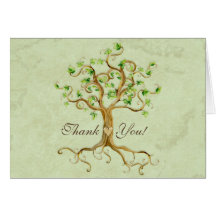 Swirl Tree Roots Antiqued Sage Thank You Note Card