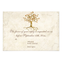 Swirl Tree Roots Antiqued Tan RSVP Response Card Custom Announcement