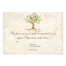 Swirl Tree Roots Antiqued Tan RSVP Response Card Personalized Invite