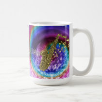 Swirling Psychedelic Saxophone Blowing Notes mugs