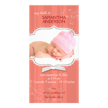 Swirling Stripe Baby Girl Photo Birth Announcement Personalised Photo Card