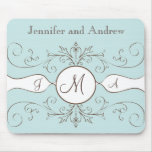 Swirls Monogram Bride Groom Names Wedding Gift Mousepad