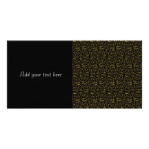 Swirly Floral Vines Pattern in Gold over Black Photo Card Template