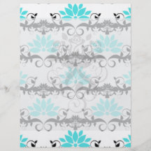 swirly modern aqua white black damask pattern full color flyer