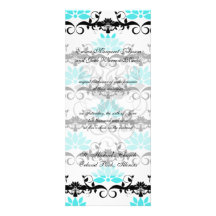 swirly modern aqua white black damask pattern personalized invitation
