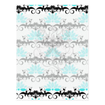 swirly modern aqua white black damask pattern postcard