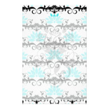 swirly modern aqua white black damask pattern stationery paper