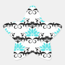 swirly modern aqua white black damask pattern sticker