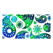 Swirly Pattern Paisley in Green and Blue. Picture Card