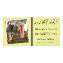 Swirly-Q Citrus/Brown Save the Date Announcement Custom Photo Card