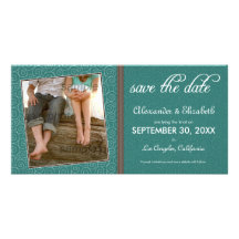 Swirly-Q Green/Brown Save the Date Announcement Photo Greeting Card
