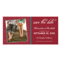 Swirly-Q Maroon/Black Save the Date Announcement Photo Card