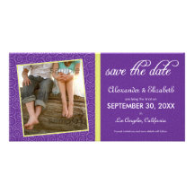 Swirly-Q Purple/Lime Save the Date Announcement Customised Photo Card