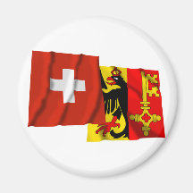 Switzerland & Geneva Waving Flags Refrigerator Magnet