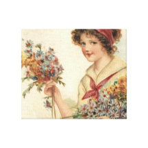 Swwet Young Girls Bouquets Stretched Canvas Print