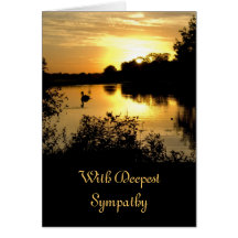 Sympathy Card - Sunset Swan Lake orange yellow