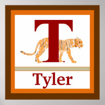 T is for Tiger and Boy Name Wall Art for Kids Poster
