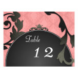 Table Number Wedding Card - Black & Coral Damask Personalised Invitations