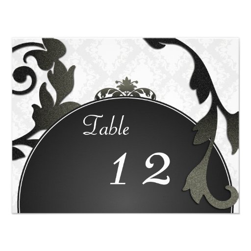 Table Number Wedding Card - Black & White Damask Announcement