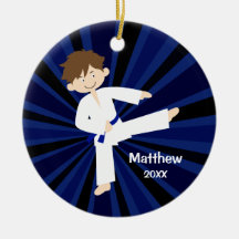 Taekwondo Karate Blue Belt Boy Personalised Christmas Ornaments