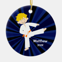 Taekwondo Karate Orange Belt Boy Personalised Christmas Tree Ornament