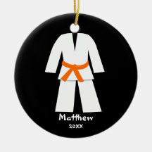 Taekwondo Karate Orange Belt Personalised Christmas Tree Ornaments