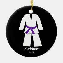 Taekwondo Karate Purple Belt Personalised Christmas Tree Ornaments