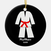 Taekwondo Karate Red Belt Personalised Christmas Tree Ornaments