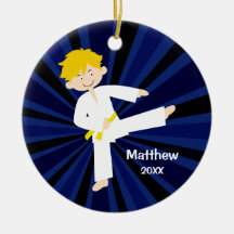 Taekwondo Karate Yellow Belt Boy Personalised Ornament