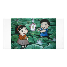 Taiwanese children in lily pond photo cards