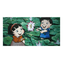 Taiwanese children in lily pond photo card template