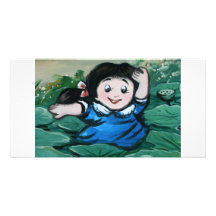 Taiwanese girl in lily pond photo card template