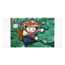 Taiwanese girl in lily pond picture card