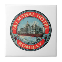 Taj Mahal, Bombay Vintage Luggage Label Ceramic Tile