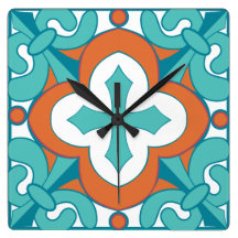 Talavera Tile Clock - Orange & Turquoise