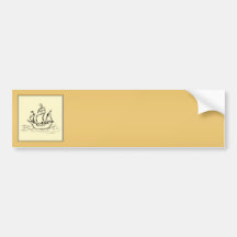 Tall Sailing Ship. Yellowy Tan Colour Surround. Bumper Sticker