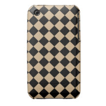Tan and Black Diagonal Checkerboard Design iPhone 3 Case-Mate Cases