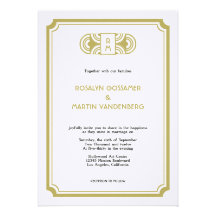 Tan black art deco retro Hollywood glam wedding Personalised Invitation