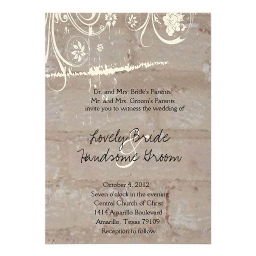 Tan Brick Lace Wedding Invitation