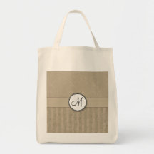 Tan Floral Wisps & Stripes with Monogram Bag