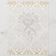 tan gold on white ornate damask pattern personalized flyer
