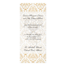 tan gold on white ornate damask pattern custom invitations
