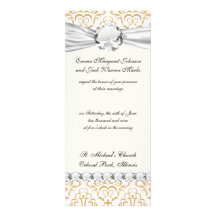 tan gold on white ornate damask pattern personalised invite