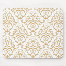 tan gold on white ornate damask pattern mousepad