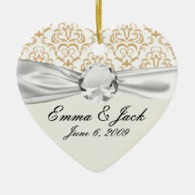 tan gold on white ornate damask pattern ornament
