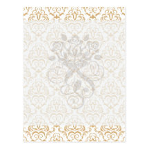 tan gold on white ornate damask pattern postcards
