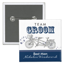Tandem Bicycle "Team Groom" Bridal Party Button