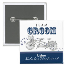 Tandem Bicycle "Team Groom" Bridal Party Button